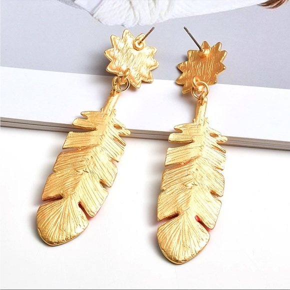 Long blue earrings womens gold long statement bold boho bohemian large - Picture 2 of 2